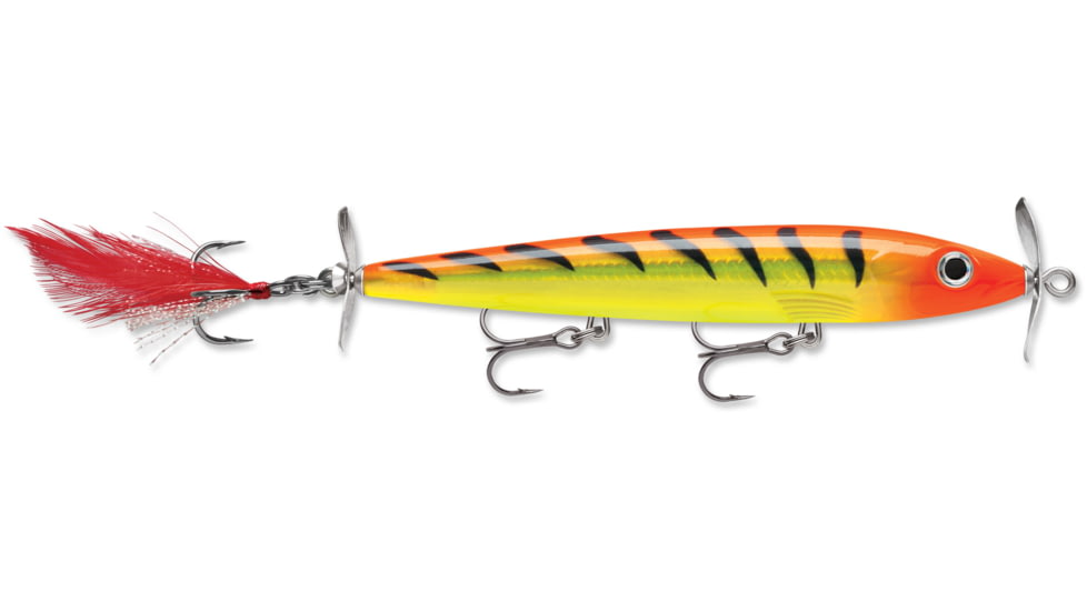 Rapala X-Rap Prop Topwater Lure, 4 3/8in, 3/8 oz, Floating, Hot Tiger, XRPR11HT