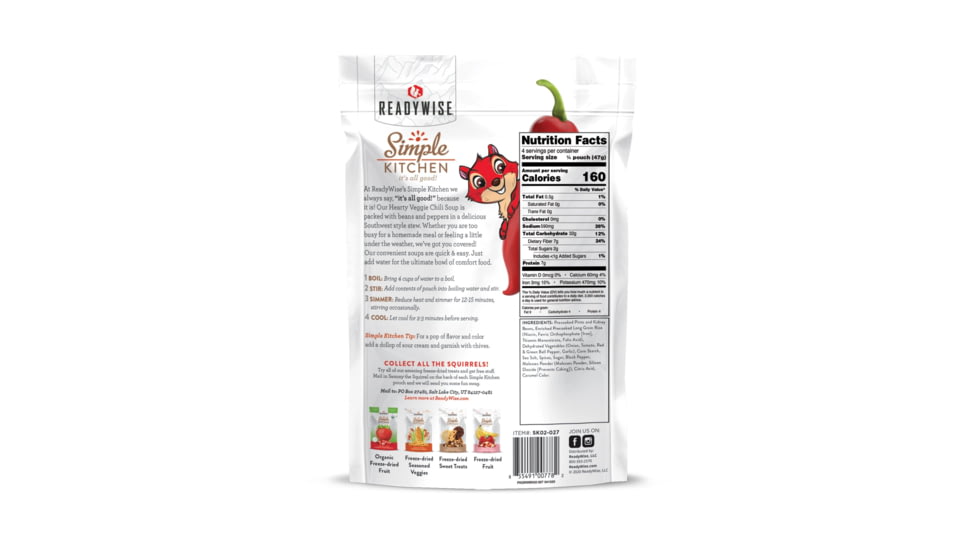 ReadyWise 6 CT Case Simple Kitchen Hearty Veggie Chili Soup, White, 5.75 x 11 x 8.75, RWSK05-027