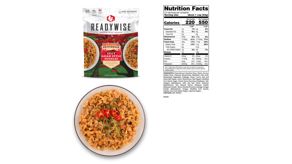 ReadyWise 6 CT Case Switchback Spicy Asian Style Noodles, White, 8 x 11.25 x 9.75, RW05-015