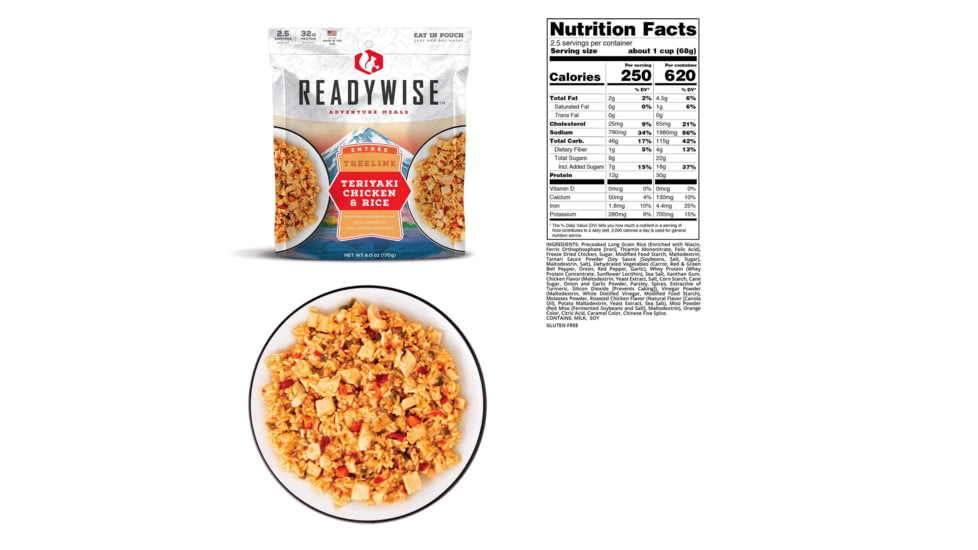 ReadyWise 6 CT Case Treelline Teriyaki Chicken &amp; Rice, White, 8 x 11.25 x 9.75, RW05-003