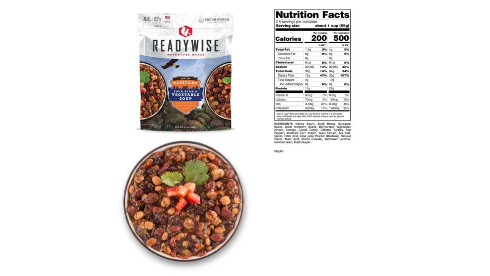ReadyWise Basecamp Four Bean &amp; Vegetable Soup, Single Pouch, RW03-917