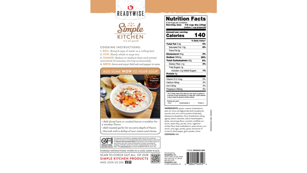 ReadyWise Creamy Potato Soup Mix, 6 Pack, RWSK05-066