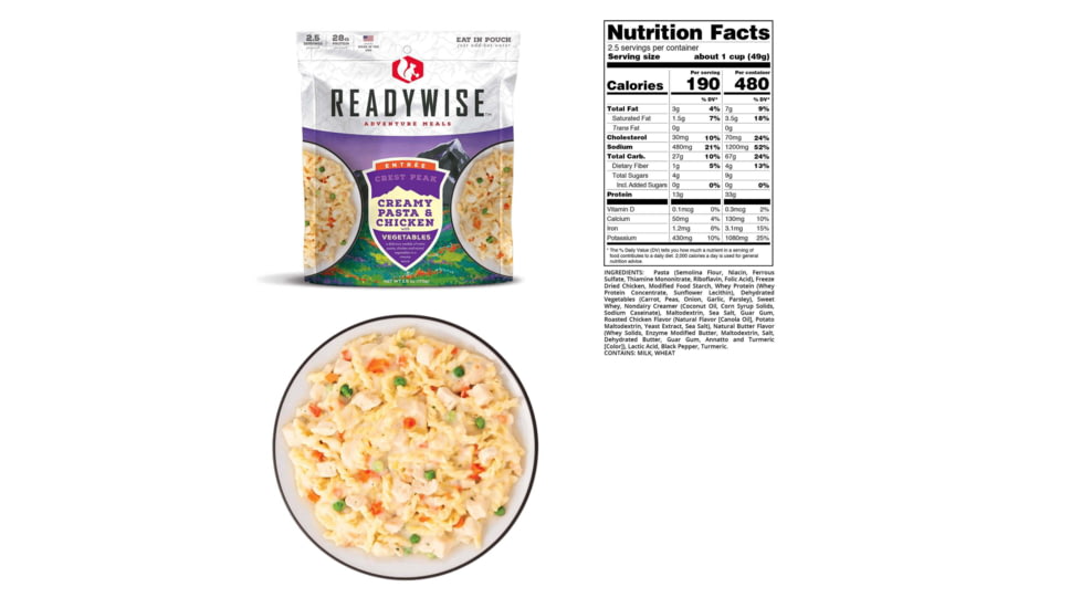 ReadyWise Crest Peak Creamy Pasta &amp; Chicken, Single Pouch, RW03-906