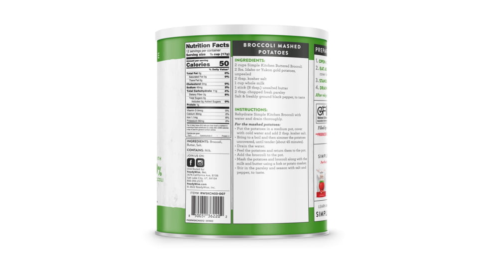 ReadyWise Freeze-Dried Buttered Broccoli, 20 Serving, 10 Cans, RWSKCN03-007
