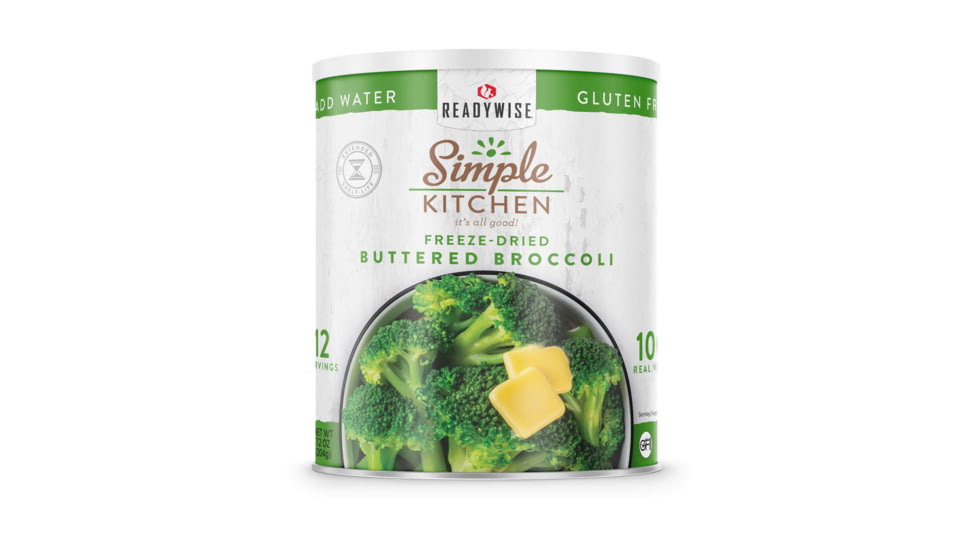 ReadyWise Freeze-Dried Buttered Broccoli, 20 Serving, 10 Cans, RWSKCN03-007
