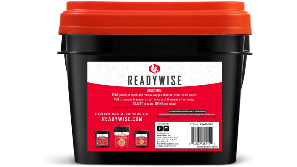 ReadyWise Freeze Dried Coffee Bucket, 360 Servings, RW01-360