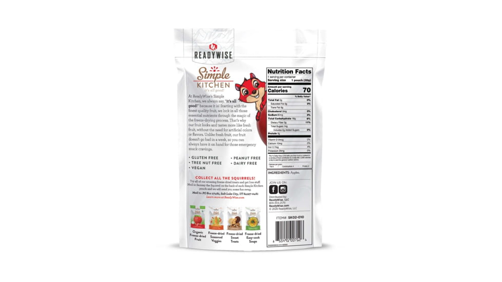 ReadyWise Freeze-Dried Sweet Apples, Single Pouch, RWSK02-010