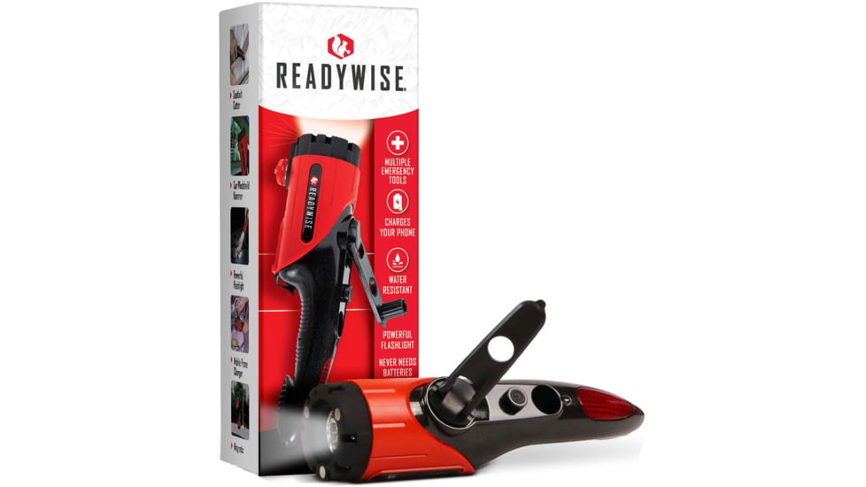 ReadyWise Multi Function Flashlight w/ Charger, Glass break, Seat belt cutter, Red, 2.5 x 3.75 x 9.25, 01-629GSG