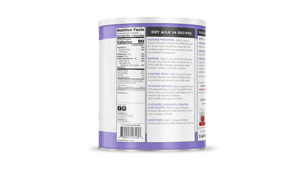 ReadyWise Nonfat Dry Milk, 6 Pack, RW05-023