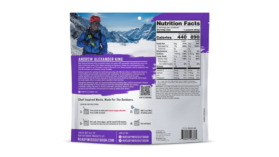 ReadyWise Signature Edition Pro Adventure Meal w/ Andrew Alexander King Thai Coconut Cashew Curry, 6 Count Case Pack, RW05-193
