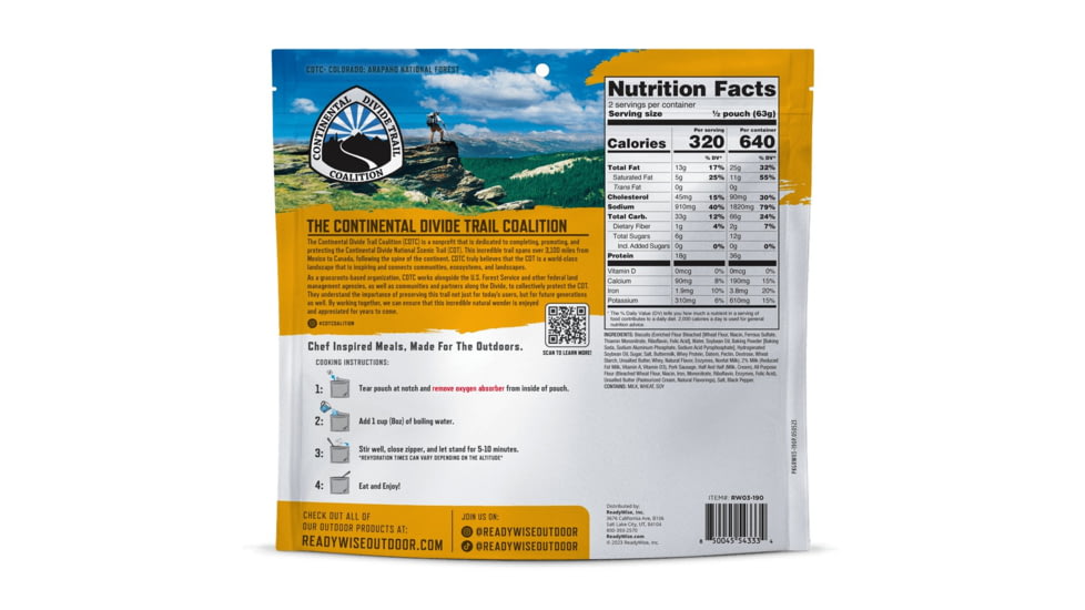ReadyWise Signature Edition Pro Adventure Meal w/ Continental Divide Trail Coalition Homestyle Biscuits &amp; Gravy, 6 Count Case Pack, RW05-190