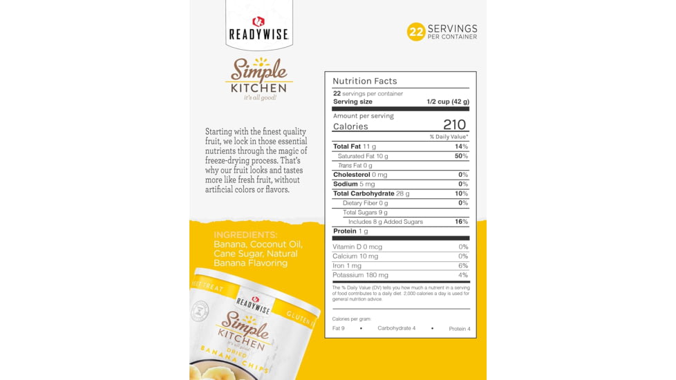 ReadyWise Simple Kitchen Banana Chips - 3 CT Case, 22 Serving Cans, RWSKCN06-002