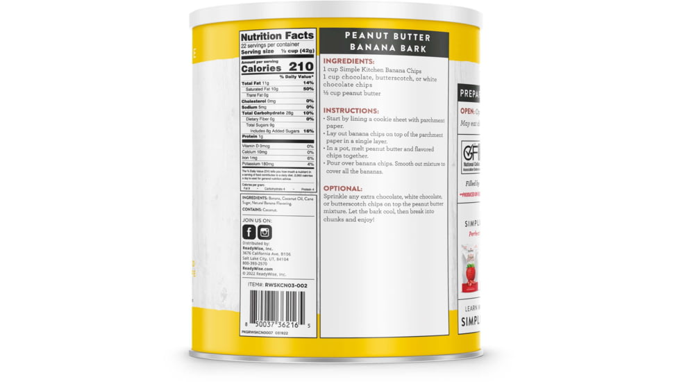 ReadyWise Simple Kitchen Bananas Chips - 22 Serving Can, White, RWSKCN03-002