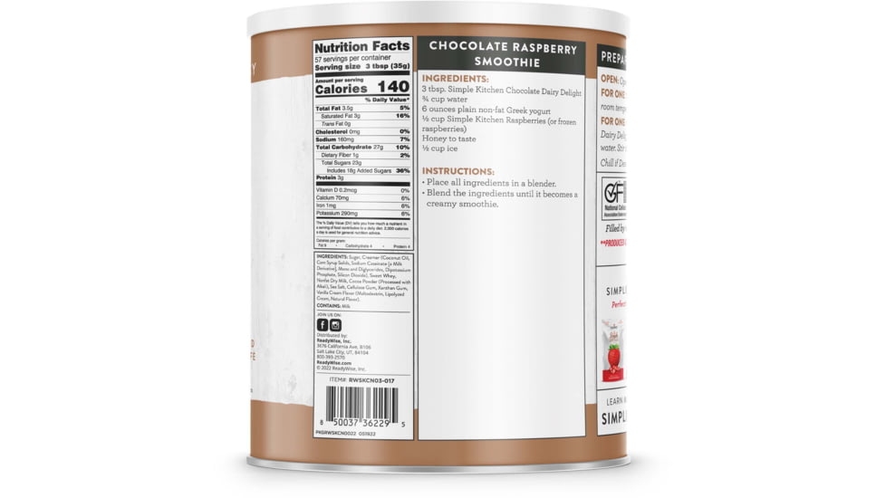 ReadyWise Simple Kitchen Chocolate Dairy Delight - 57 Serving Can, White, RWSKCN03-017
