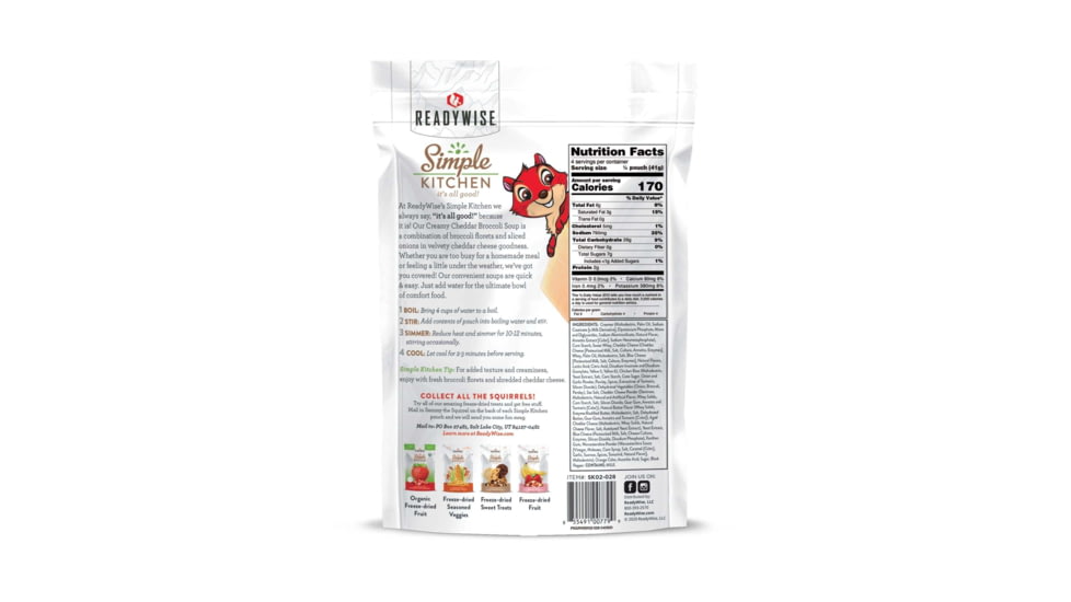 ReadyWise Simple Kitchen Creamy Cheddar Broccoli Soup, Single Pouch, RWSK02-028