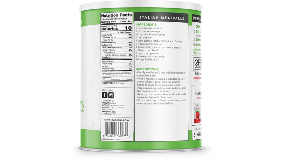 ReadyWise Simple Kitchen Dehydrated Chopped Onions - 250 Serving Can, White, RWSKCN03-010