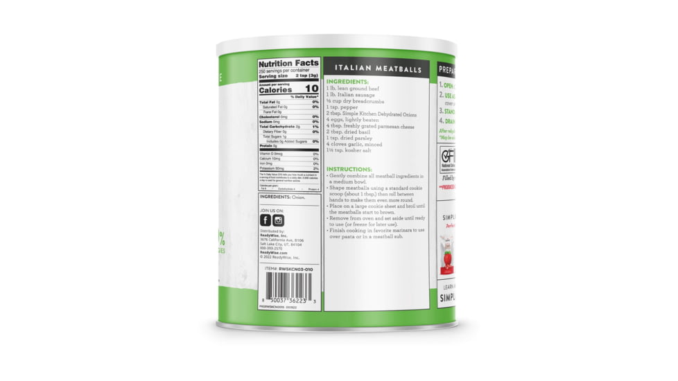 ReadyWise Simple Kitchen Dehydrated Chopped Onions - 3 CT Case, 250 Serving Cans, RWSKCN06-010