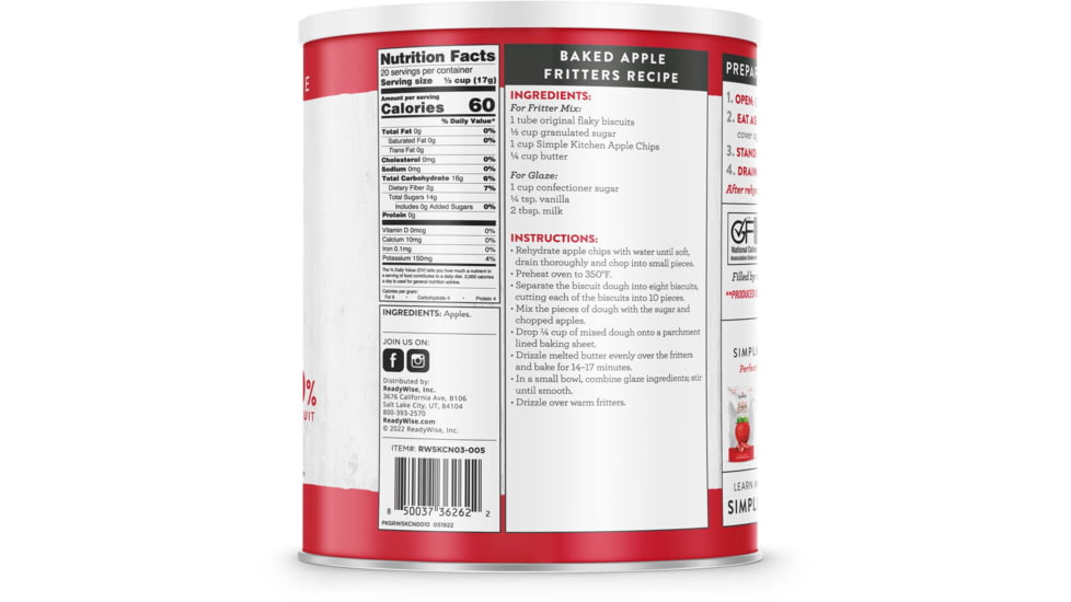 ReadyWise Simple Kitchen Dried Apple Chips - 20 Serving Can, White, RWSKCN03-005