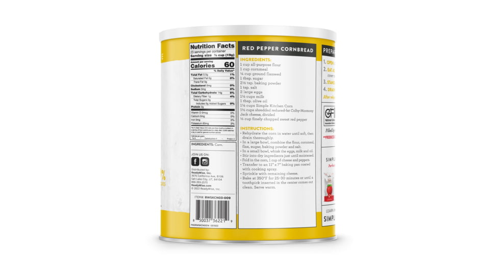 ReadyWise Simple Kitchen FD Corn - 3 CT Case, 23 Serving Cans, RWSKCN06-009