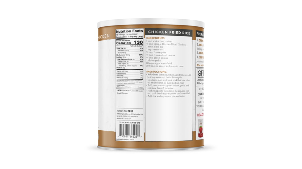 ReadyWise Simple Kitchen FD Diced Chicken - 3 CT Case, 16 Serving Cans, RWSKCN06-013