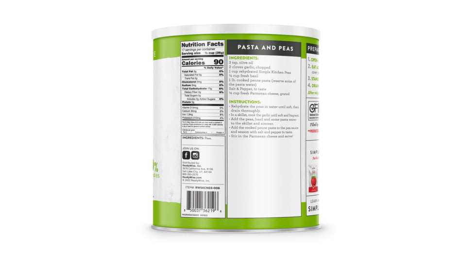 ReadyWise Simple Kitchen FD Peas - 3 CT Case, 17 Serving Cans, RWSKCN06-006