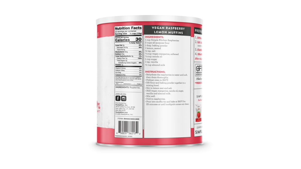 ReadyWise Simple Kitchen Freeze-Dried Raspberries - 3 CT Case, 22 Serving Cans, RWSKCN06-003