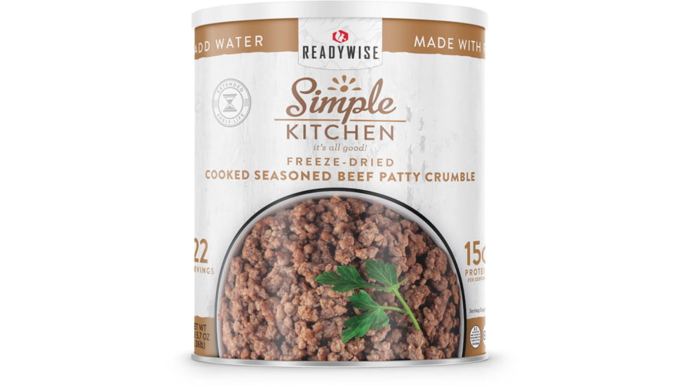 ReadyWise Simple Kitchen Freeze-Dried Seasoned Beef Patty Crumbles - 22 Serving Can, White, RWSKCN03-012
