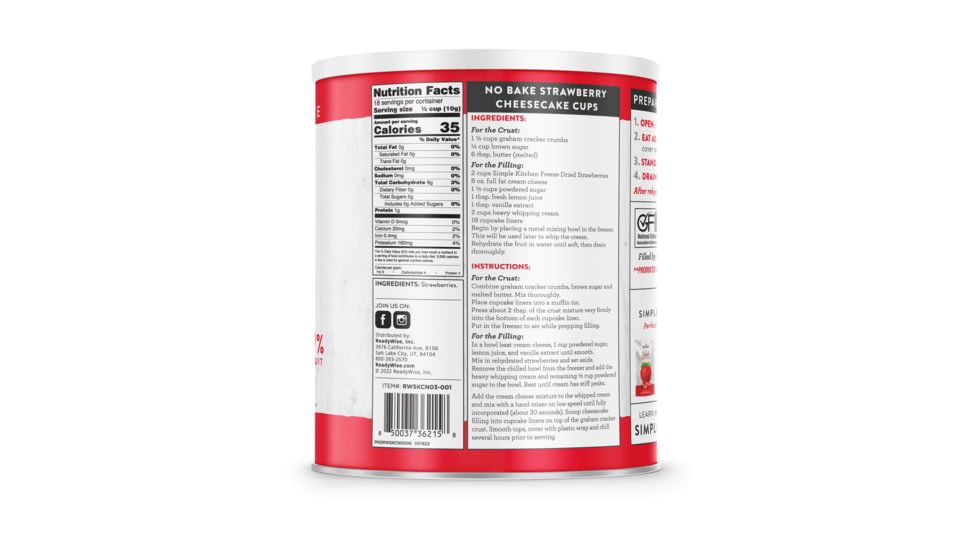 ReadyWise Simple Kitchen Freeze-Dried Sliced Strawberries - 3 CT Case, 18 Serving Cans, RWSKCN06-001