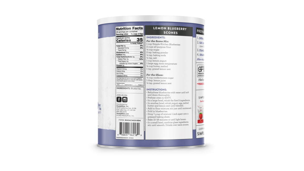 ReadyWise Simple Kitchen Freeze-Dried Whole Blueberries - 3 CT Case, 28 Serving Cans, RWSKCN06-004
