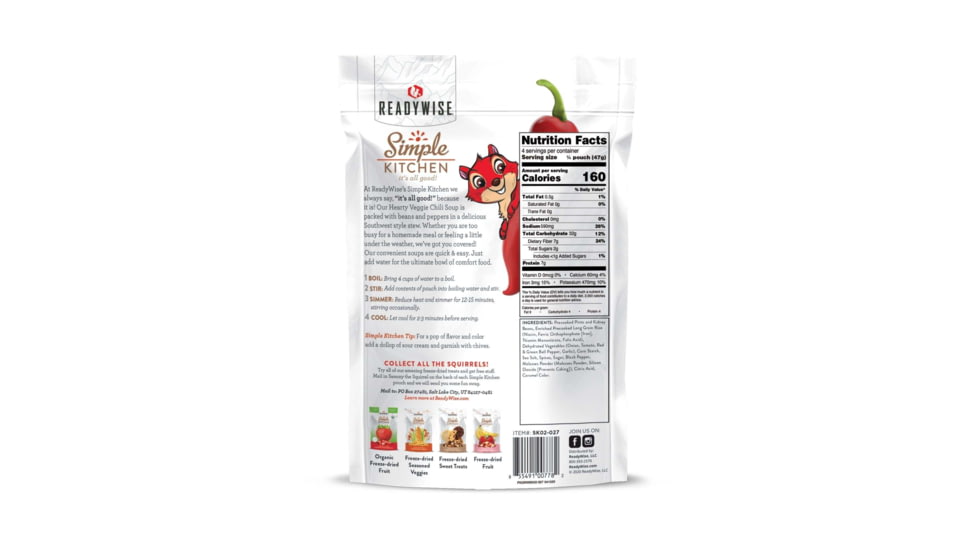 ReadyWise Simple Kitchen Hearty Veggie Chili Soup, Single Pouch, RWSK02-027