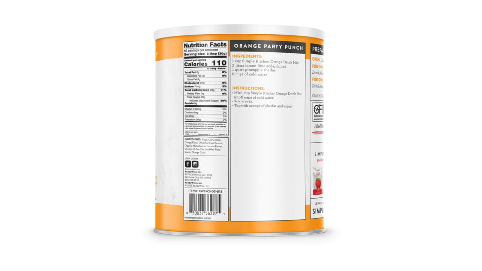 ReadyWise Simple Kitchen Orange Drink Mix - 3 CT Case, 86 Serving Cans, RWSKCN06-015