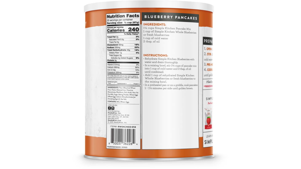 ReadyWise Simple Kitchen Pancake Mix- 20 Serving Can, White, RWSKCN03-014