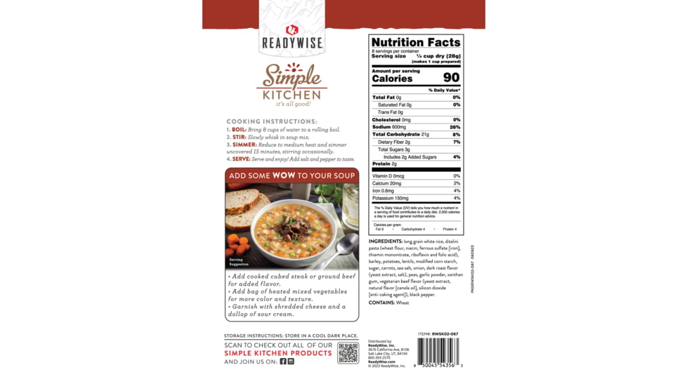 ReadyWise Vegetable Beef Flavored Soup Mix, 6 Pack, RWSK05-067