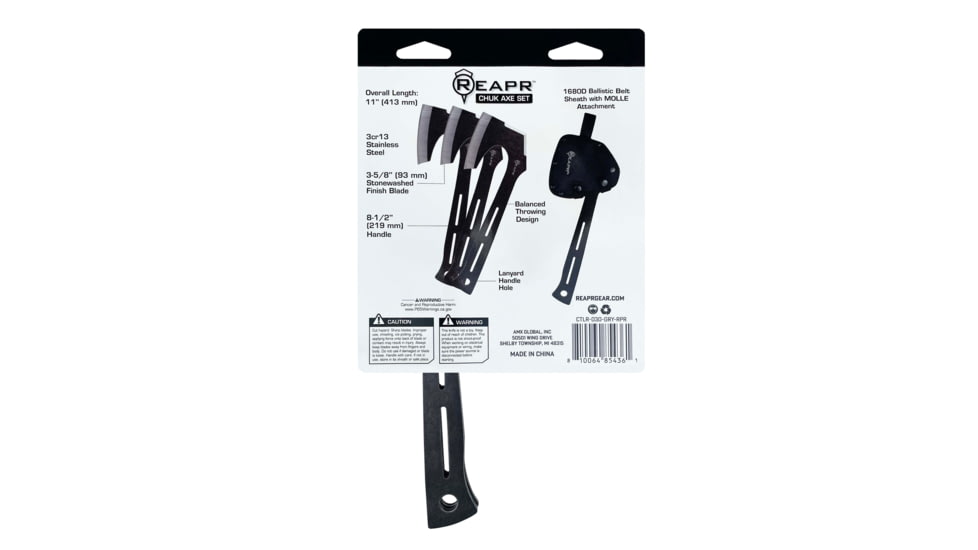 Reapr 3PC Chuck Axe Blade Knife, 3.625in, 3Cr13 Stainless Steel, Stone Wash, Black, CTLR-030-GRY-RPR