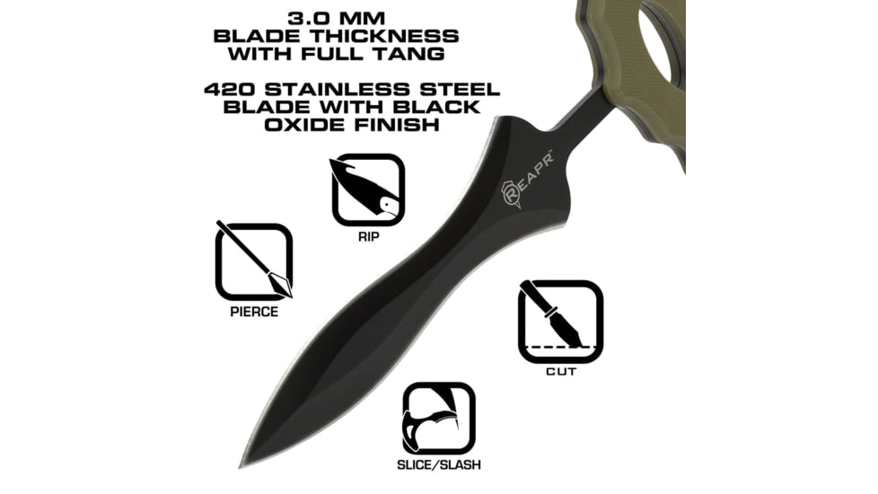 Reapr Push Dagger, 4in, 420 Stainless Steel, Spear Point Blade, Black / OD Green, 11042
