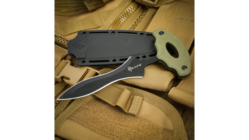 Reapr Push Dagger, 4in, 420 Stainless Steel, Spear Point Blade, Black / OD Green, 11042