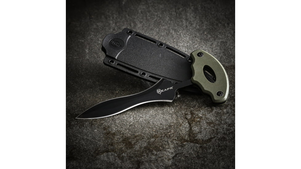 Reapr Push Dagger, 4in, 420 Stainless Steel, Spear Point Blade, Black / OD Green, 11042