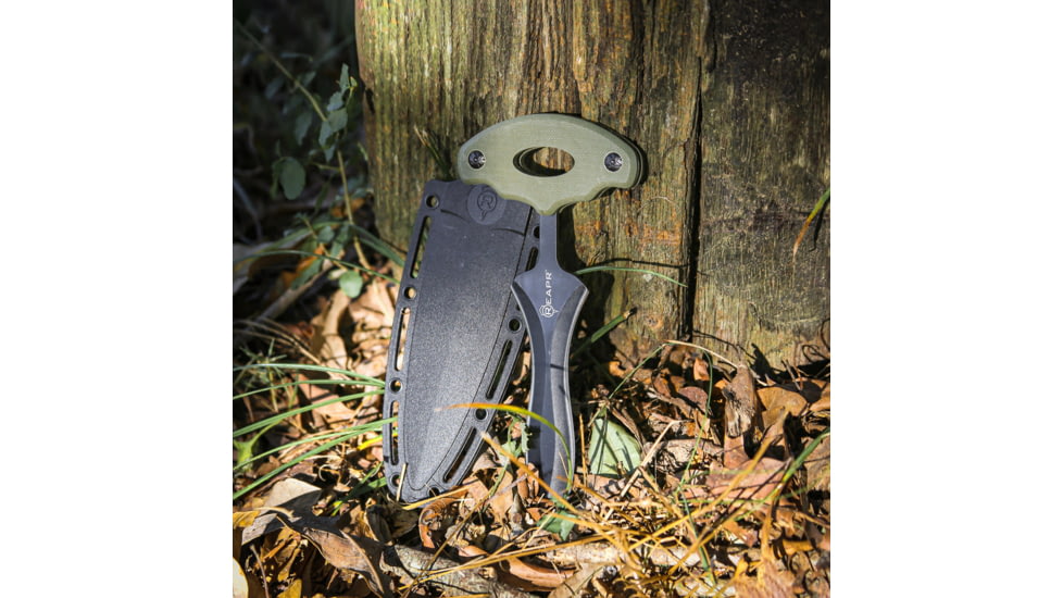 Reapr Push Dagger, 4in, 420 Stainless Steel, Spear Point Blade, Black / OD Green, 11042