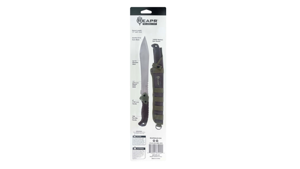 Reapr Tac Jungle Fixed Blade Knife, 11in, 3Cr13 Stainless Steel, Black, Green, CTLR-016-GRN-RPR