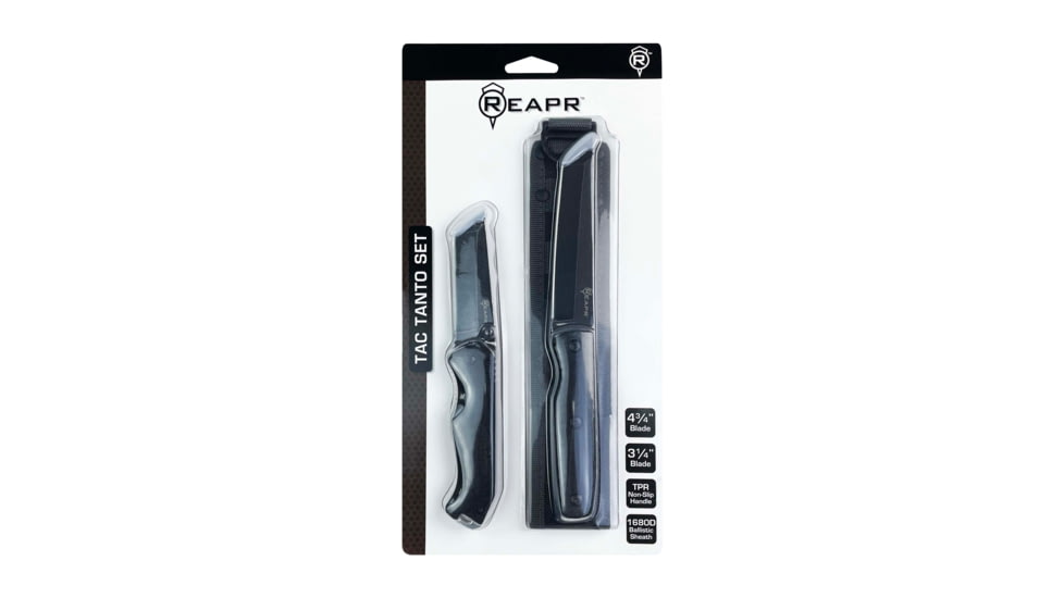 Reapr Tac Tanto Set Fixed Blade Knife, Fixed 4.75, Folding 3.25in, 3Cr13 Stainless Steel, Black, Black, CTLR-017-BLK-RPR