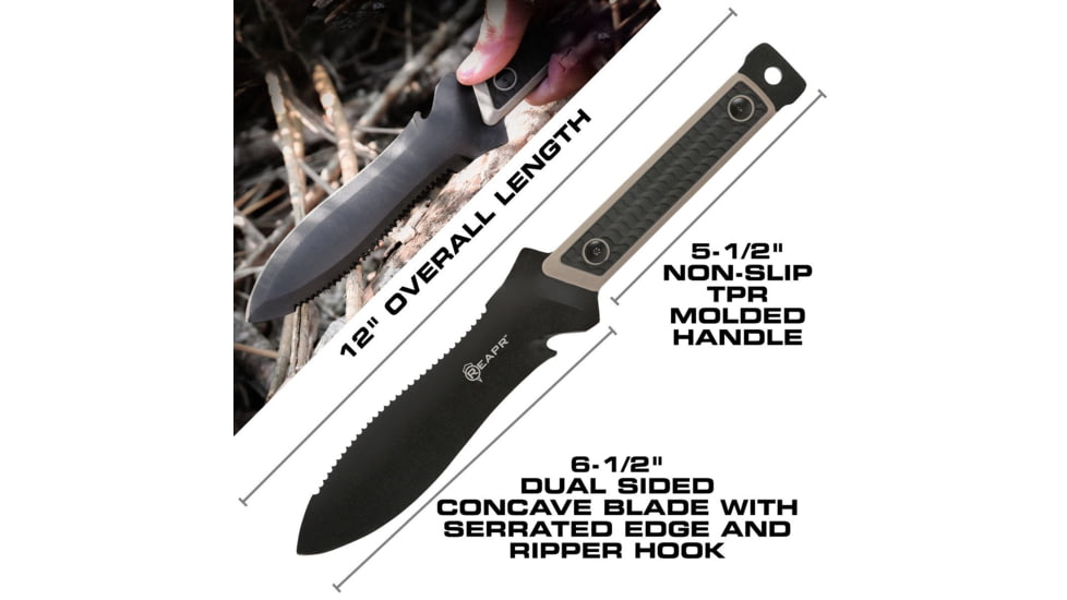 Reapr Versa Hori Hori Fixed Blade Knife, 6.5in, 420 Stainless Steel, Black Powdercoated, 11017