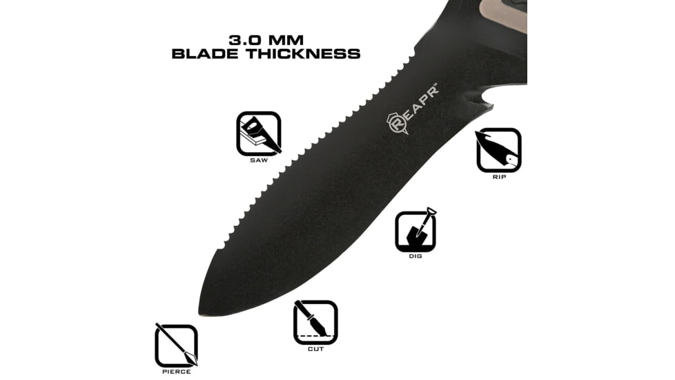 Reapr Versa Hori Hori Fixed Blade Knife, 6.5in, 420 Stainless Steel, Black Powdercoated, 11017