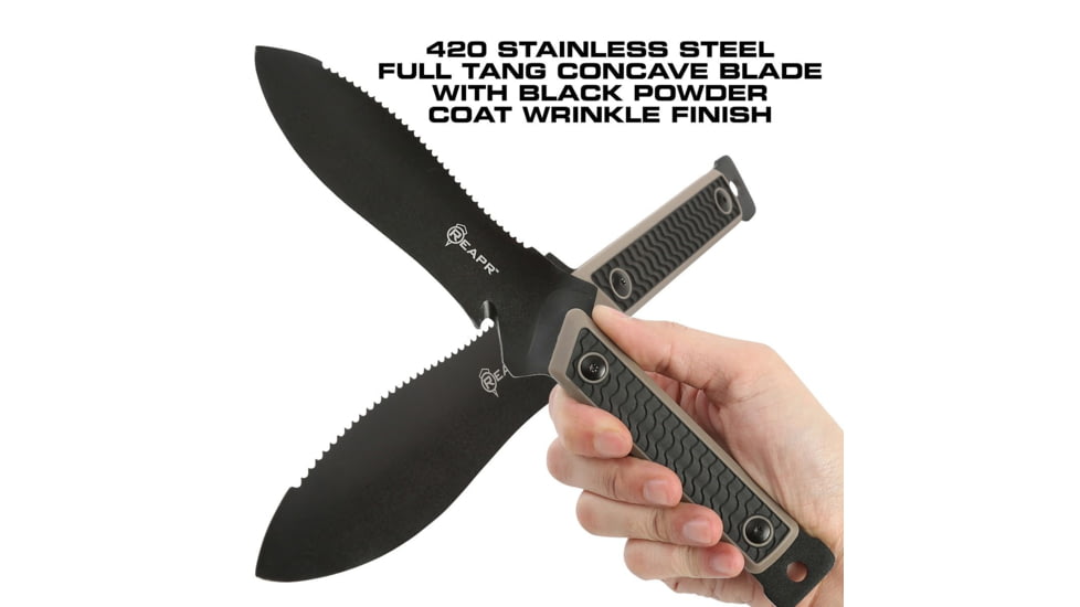 Reapr Versa Hori Hori Fixed Blade Knife, 6.5in, 420 Stainless Steel, Black Powdercoated, 11017