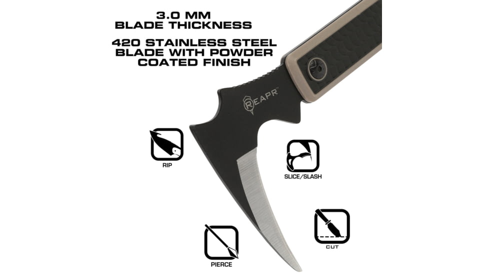 Reapr Versa Karambit Fixed Blade Knife, 3-1/2in, 420 Stainless Steel, Talon Blade, Black / Desert Tan, 11031