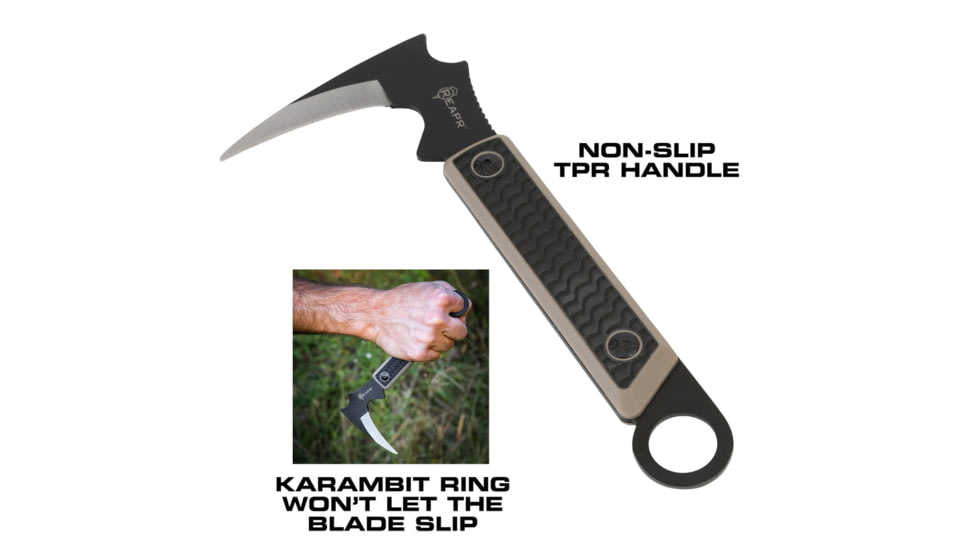 Reapr Versa Karambit Fixed Blade Knife, 3-1/2in, 420 Stainless Steel, Talon Blade, Black / Desert Tan, 11031