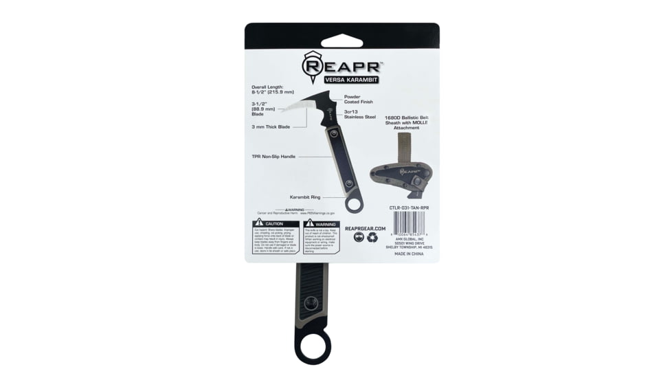 Reapr Versa Krambit Fixed Blade Knife, 3.5in, 3Cr13 Stainless Steel, Black, Black, CTLR-031-TAN-RPR