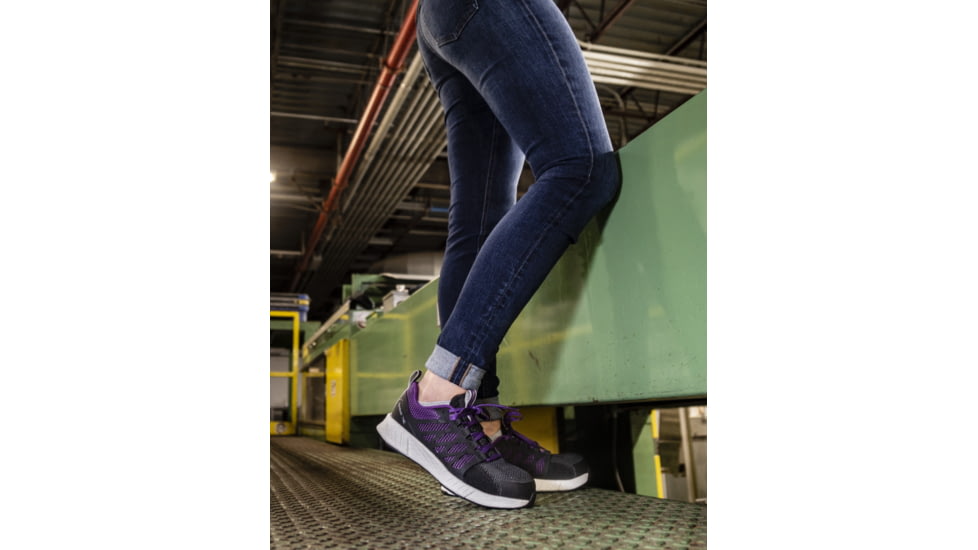 Reebok Fusion Flexweave Athletic Work Shoe - Womens, Wide, Black/Purple, 8, 690774487970