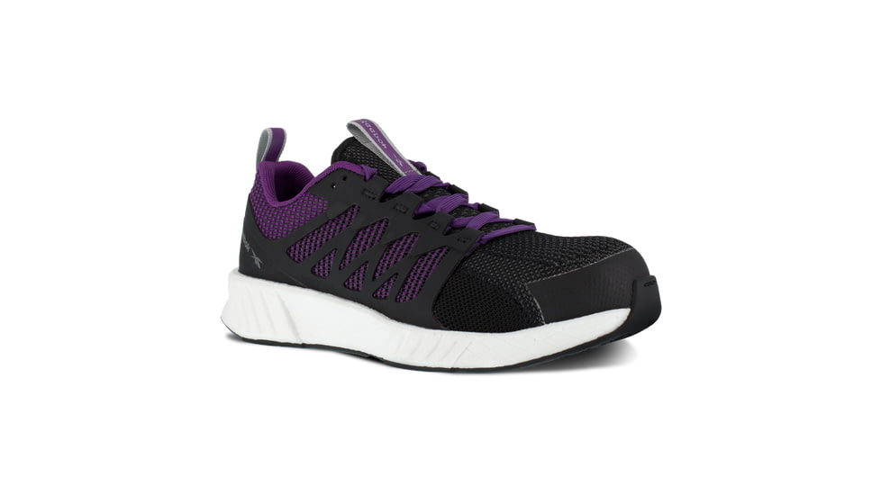 Reebok Fusion Flexweave Athletic Work Shoe - Womens, Wide, Black/Purple, 8, 690774487970