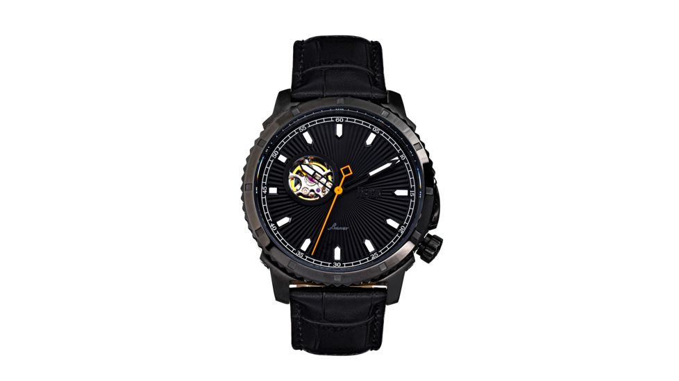 Reign Bauer Automatic Semi-Skeleton Leather-Band Watch, Black, One Size, REIRN6007