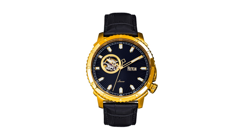 Reign Bauer Automatic Semi-Skeleton Leather-Band Watch, Gold/Black, One Size, REIRN6004